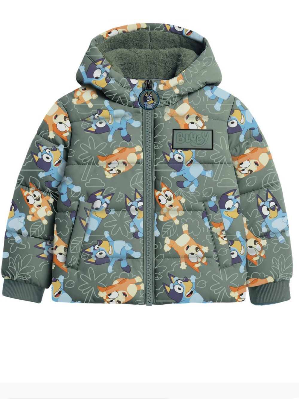 Bluey Kids Green Hooded printed Puffer Jacket Size 5 NWT
